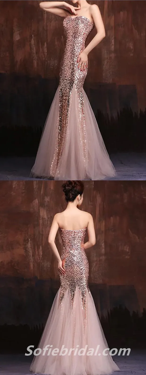 Sexy Shiny Sequin Tulle Sweetheart Sleeveless Mermaid Long Prom Dresses,SFPD0307