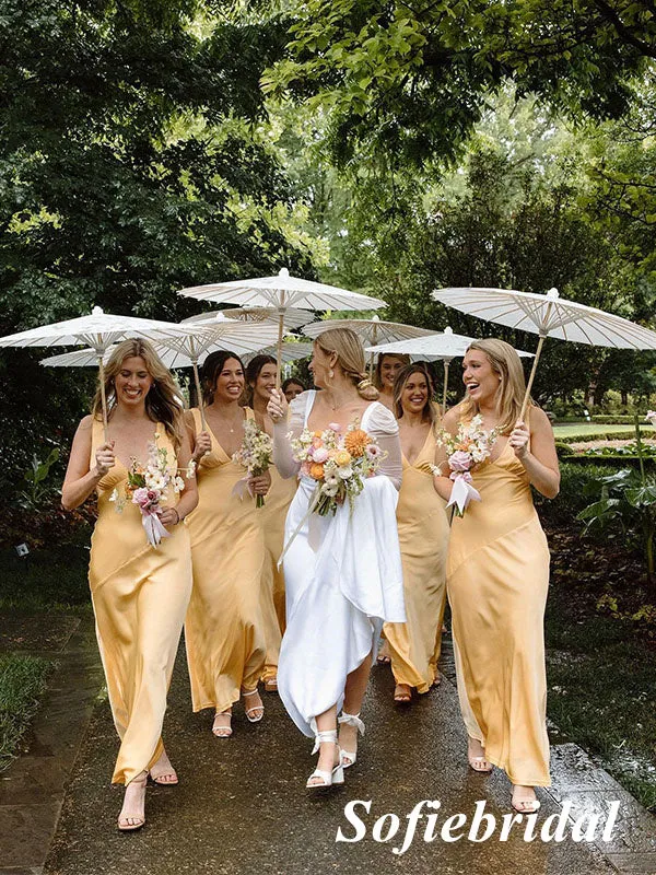 Sexy Soft Stin Spaghetti Straps V-Neck Sleeveless Mermaid Ankel Length Bridesmaid Dresses, SFWG00527