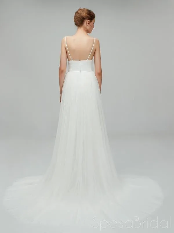 Sexy V-neck Backless Tulle A-line Simple Long Beach Wedding Dress, WD0120