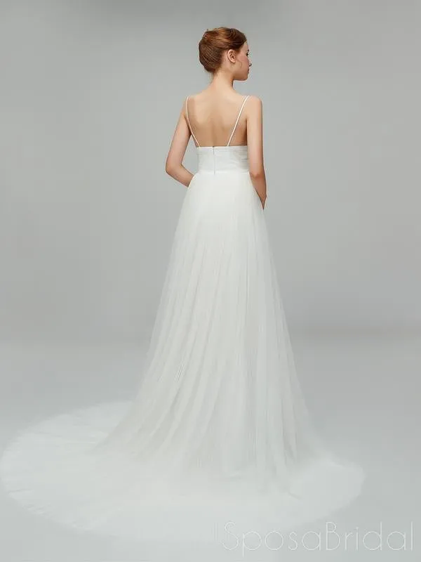 Sexy V-neck Backless Tulle A-line Simple Long Beach Wedding Dress, WD0120