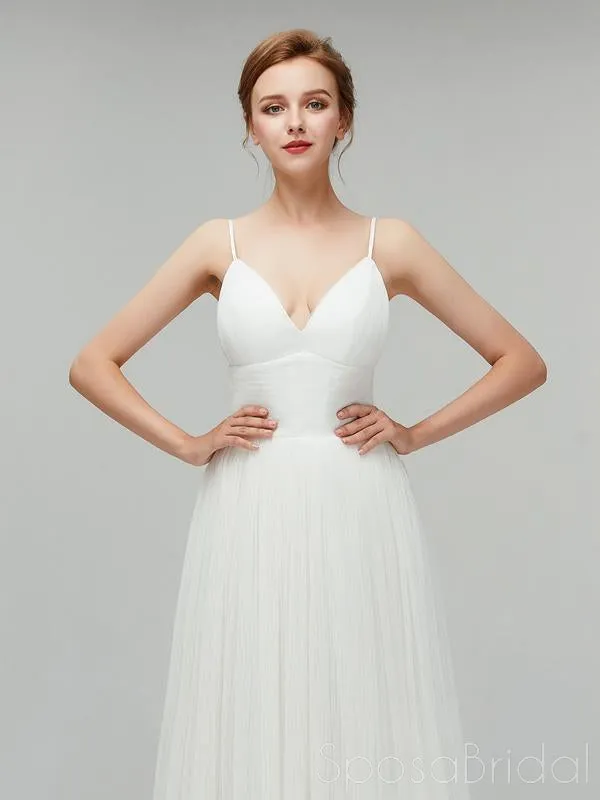 Sexy V-neck Backless Tulle A-line Simple Long Beach Wedding Dress, WD0120