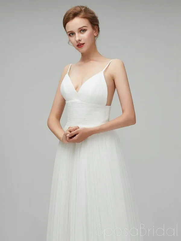 Sexy V-neck Backless Tulle A-line Simple Long Beach Wedding Dress, WD0120