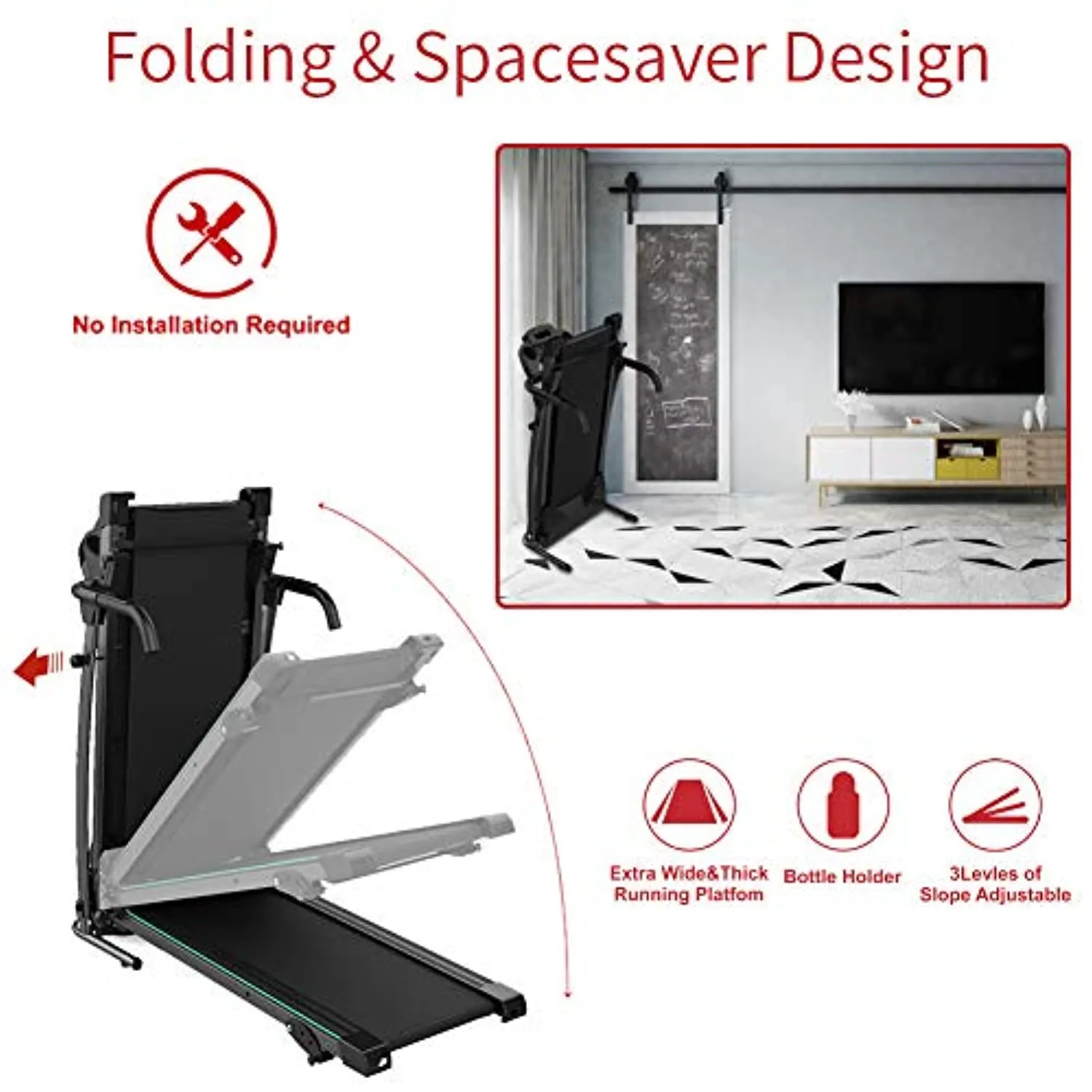 SHAREWIN Folding Treadmills for Home with Incline 220 lbs Running Exercise Machine with LCD and Mobile Phone Holder Perfect for Home Fitness Jogging Walking