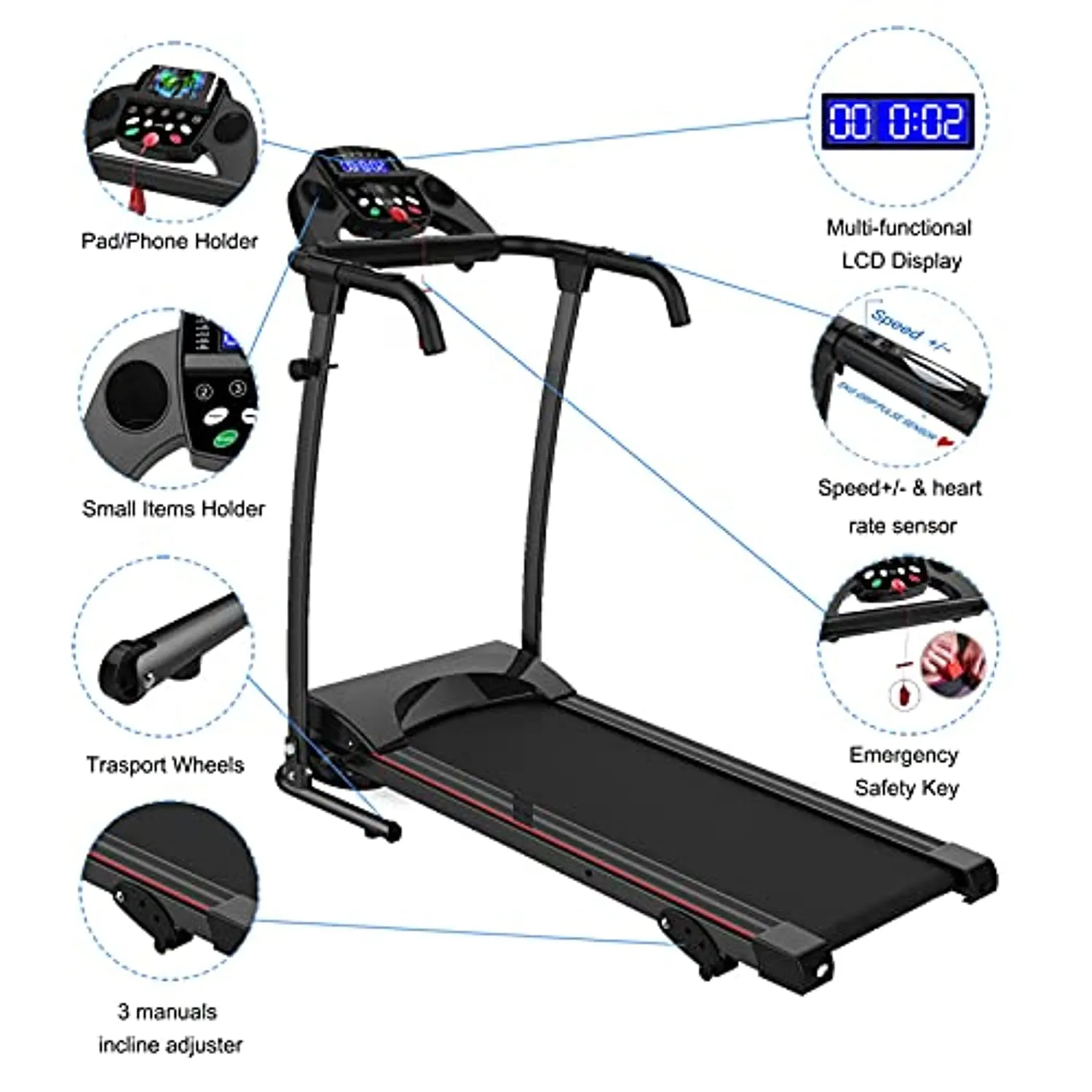 SHAREWIN Folding Treadmills for Home with Incline 220 lbs Running Exercise Machine with LCD and Mobile Phone Holder Perfect for Home Fitness Jogging Walking