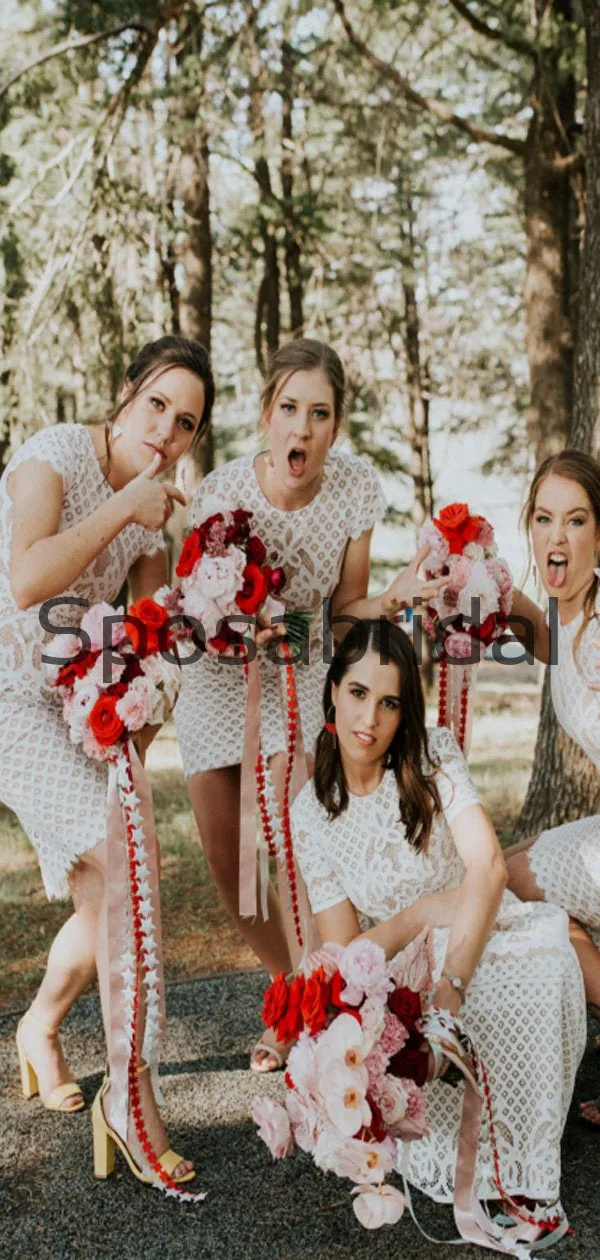 Short Lace Mismtched Most Popular Beach Bridesmaid Dresses WG864