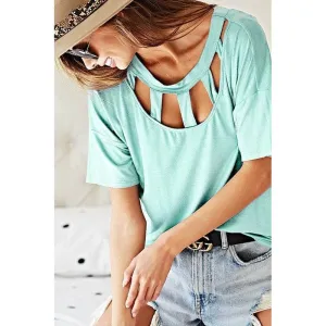 Short Sleeve Top with Cut Out Collar
