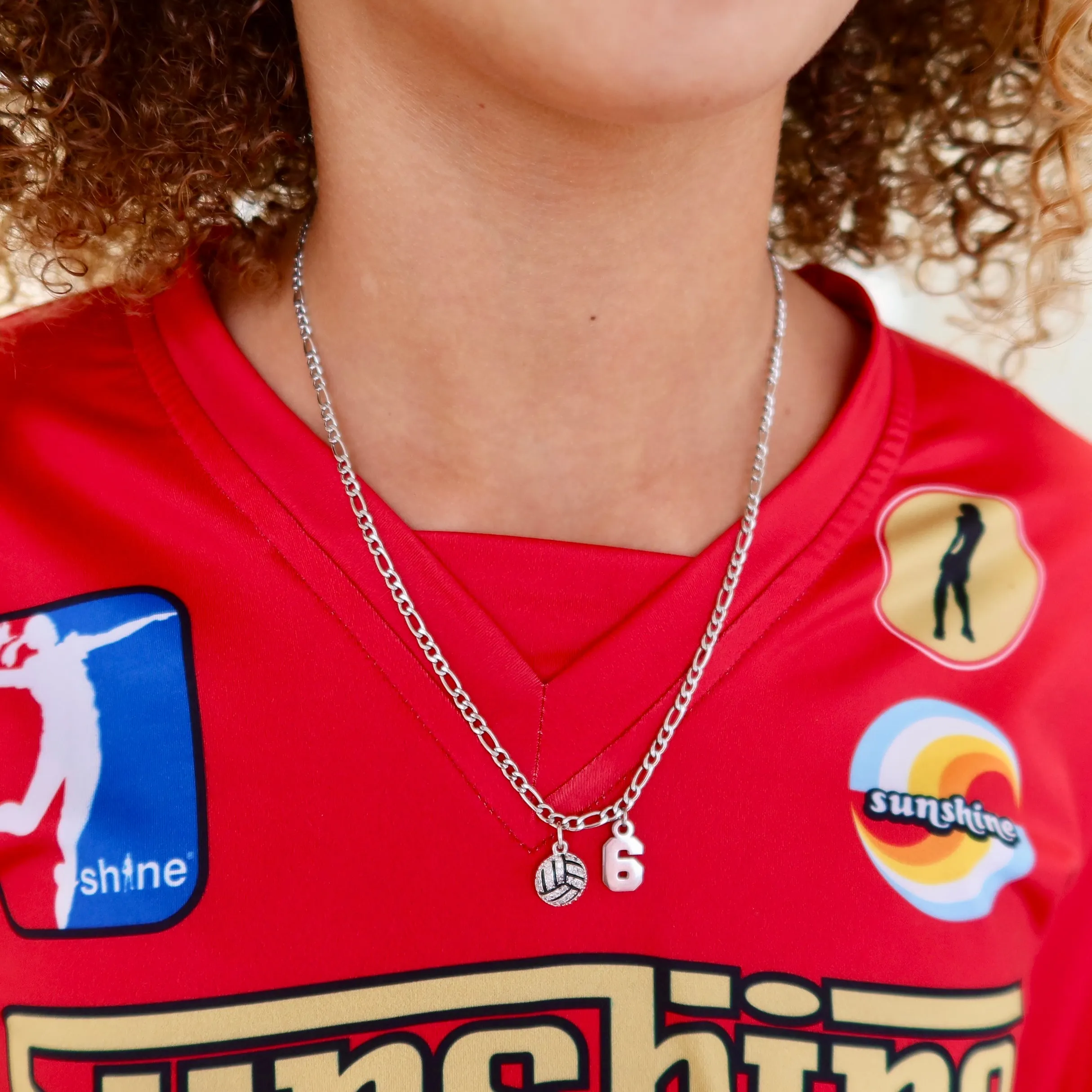 Silver Volleyball Personalized Number Necklace