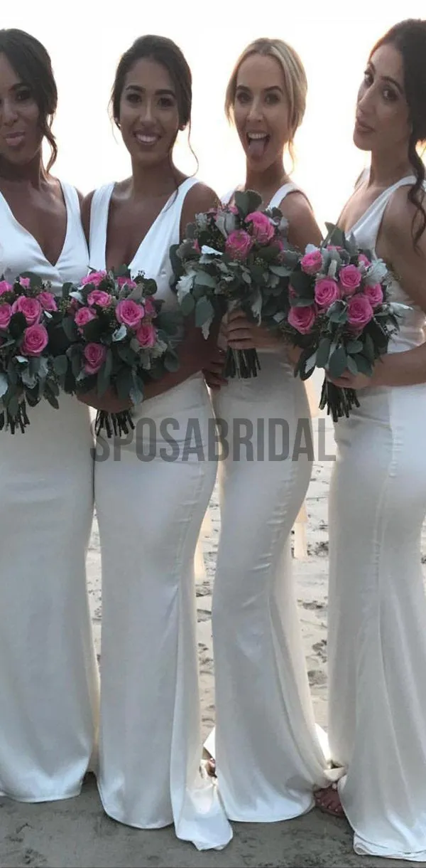 Simple Modest Modest Popular High Quality Mermaid  V Neck Long Bridesmaid Dresses, WG509