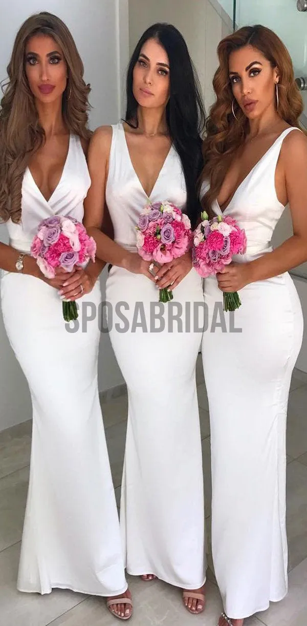 Simple Modest Modest Popular High Quality Mermaid  V Neck Long Bridesmaid Dresses, WG509