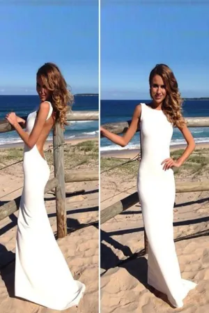 Simple Sheath Sleeveless Wedding Dresses,Backless Floor Length Beach Wedding Gown,SW68
