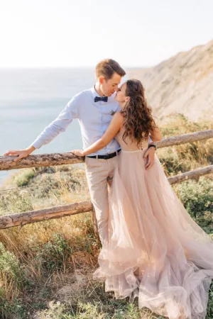 Simple V-neck Tulle Open Back Bridal Gown Beach Wedding Dresses TN215