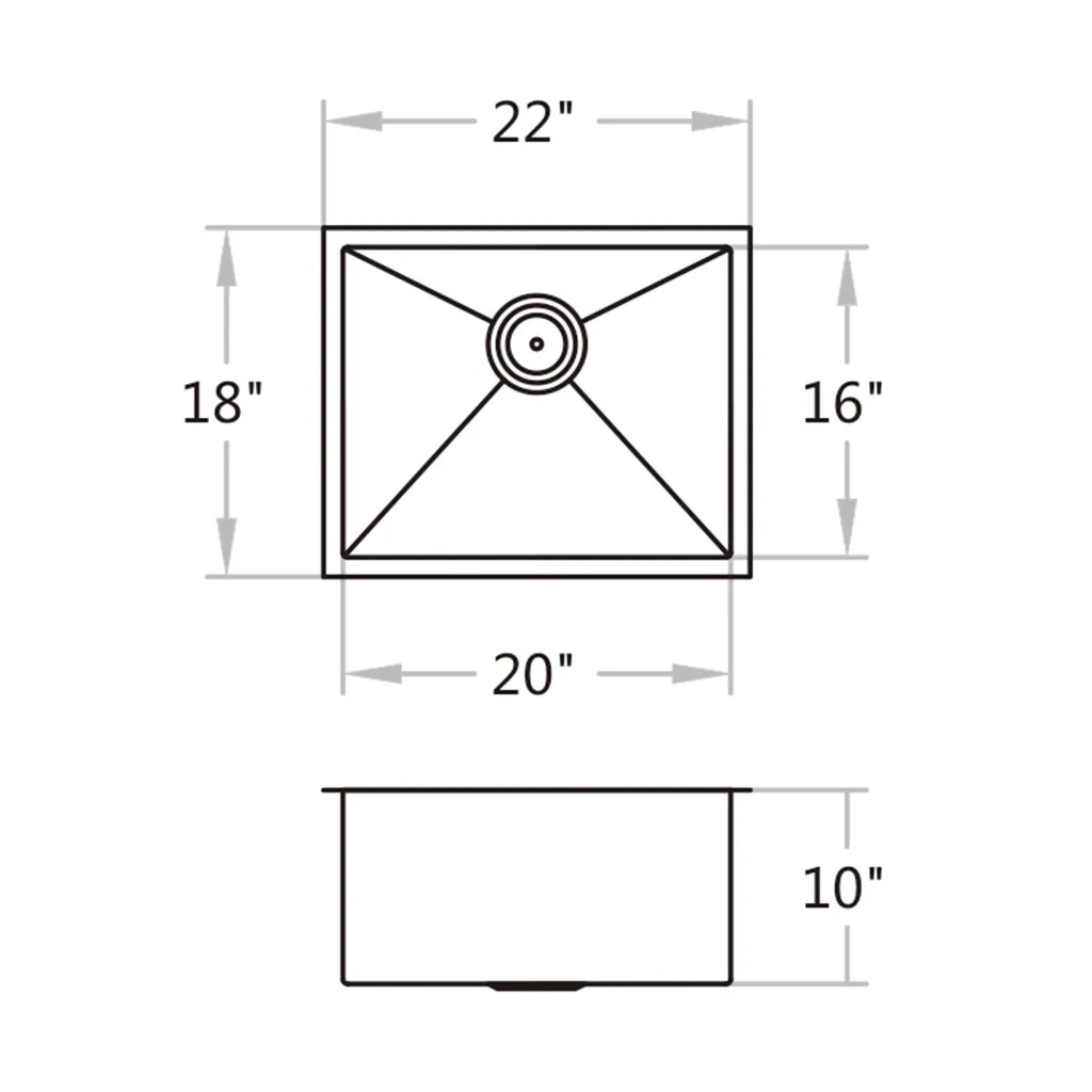 Single Bowl Kitchen Sink - Under Mount - 22" Stainless Steel/Brushed Stainless Steel