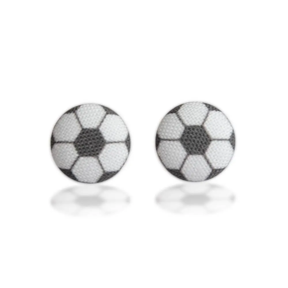 Soccer Fabric Button Earrings
