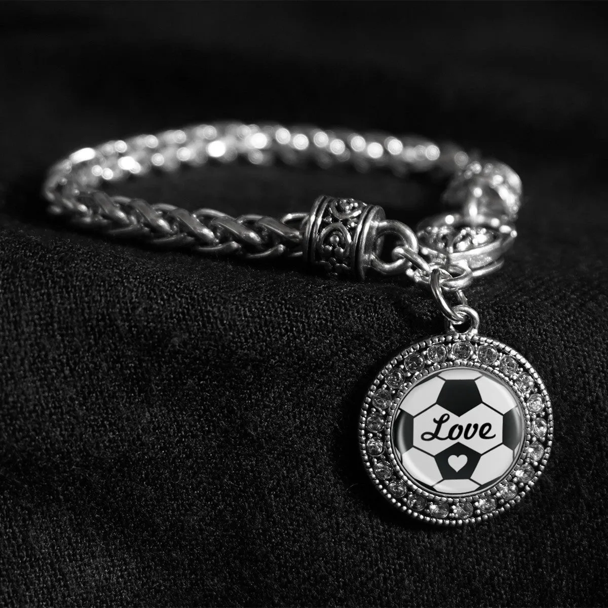 Soccer Love Soccer Ball Silver Braided Clasp Bracelet