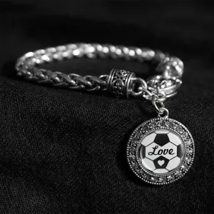 Soccer Love Soccer Ball Silver Braided Clasp Bracelet