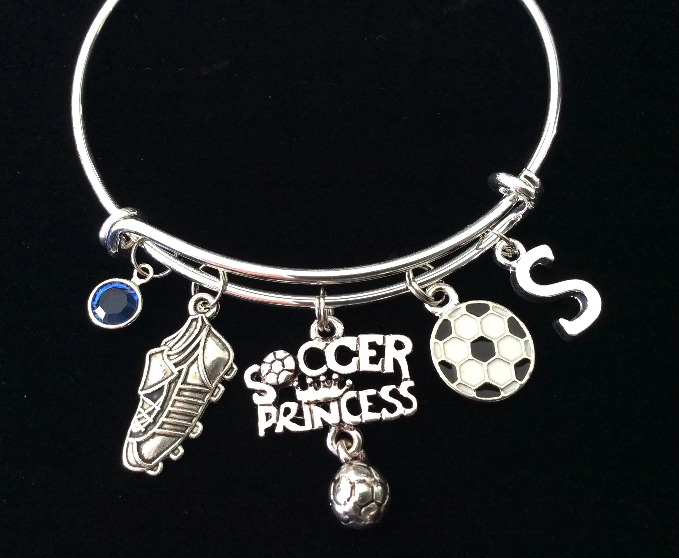 Soccer Princess Charm Bracelet Adjustable Expandable Gift for Soccer Player One Size Fits All Personalized Charm Bracelet