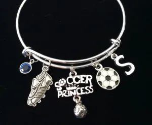 Soccer Princess Charm Bracelet Adjustable Expandable Gift for Soccer Player One Size Fits All Personalized Charm Bracelet
