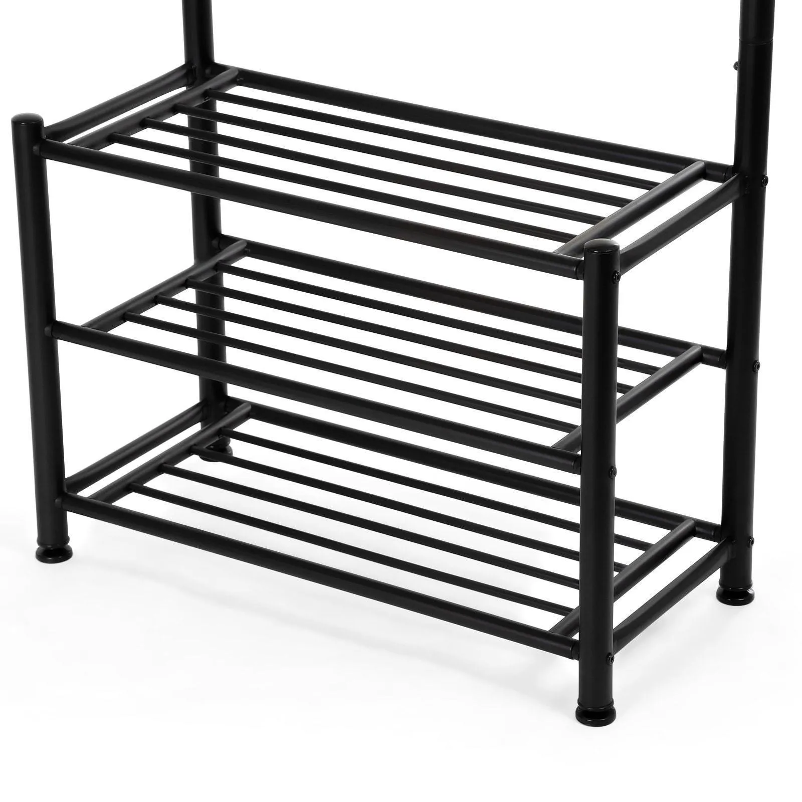 SONGMICS Entryway Coat Rack with Storage Shoe Rack Hallway Organizer 18 Hooks and 3-Tier Shelves Metal Black URCR67B