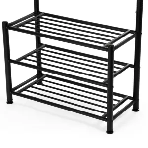 SONGMICS Entryway Coat Rack with Storage Shoe Rack Hallway Organizer 18 Hooks and 3-Tier Shelves Metal Black URCR67B