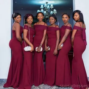 Spghetti Straps Burgundy Mermaid Long Cheap Custom Bridesmaid Dresses, WG316