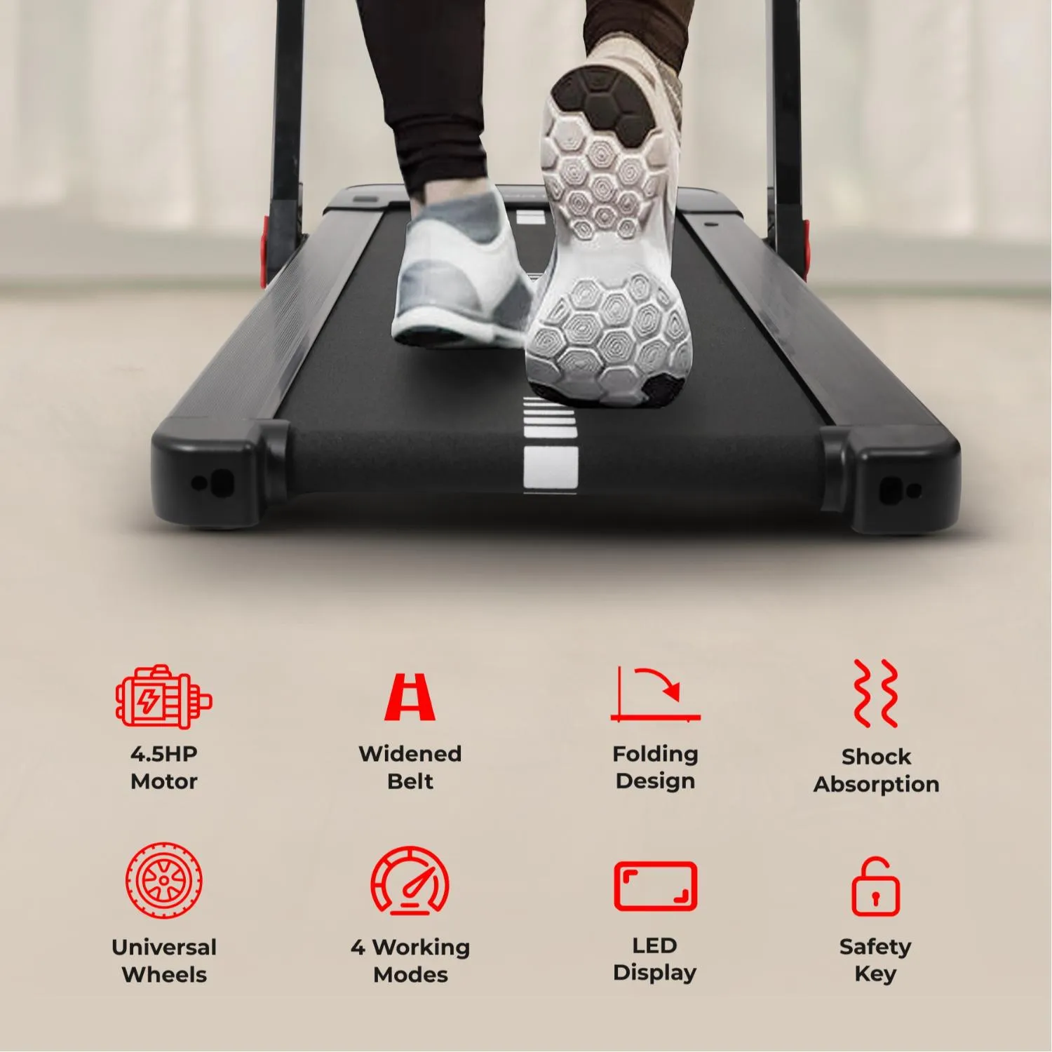 Sport24 1-16 km/h 5 in 1 Folding Treadmill Walking Pad Running Machine with Auto-Incline, Advanced LED Display, Bluetooth, Handlebars, Speakers, Adjustable Work Tray, Apps, 4.5HP Quiet Motor, Remote Control, 3 Years Brand Warranty