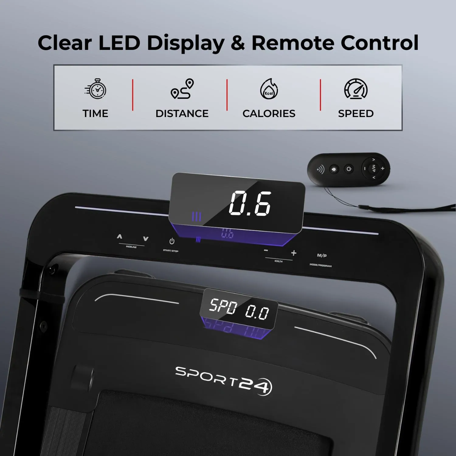 Sport24 1-16 km/h 5 in 1 Folding Treadmill Walking Pad Running Machine with Auto-Incline, Advanced LED Display, Bluetooth, Handlebars, Speakers, Adjustable Work Tray, Apps, 4.5HP Quiet Motor, Remote Control, 3 Years Brand Warranty