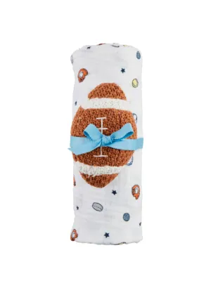 SPORTS SWADDLE & FOOTBALL RATTLE SET
