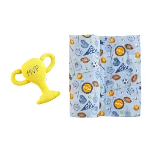 Sports Swaddle Blanket & Rattle
