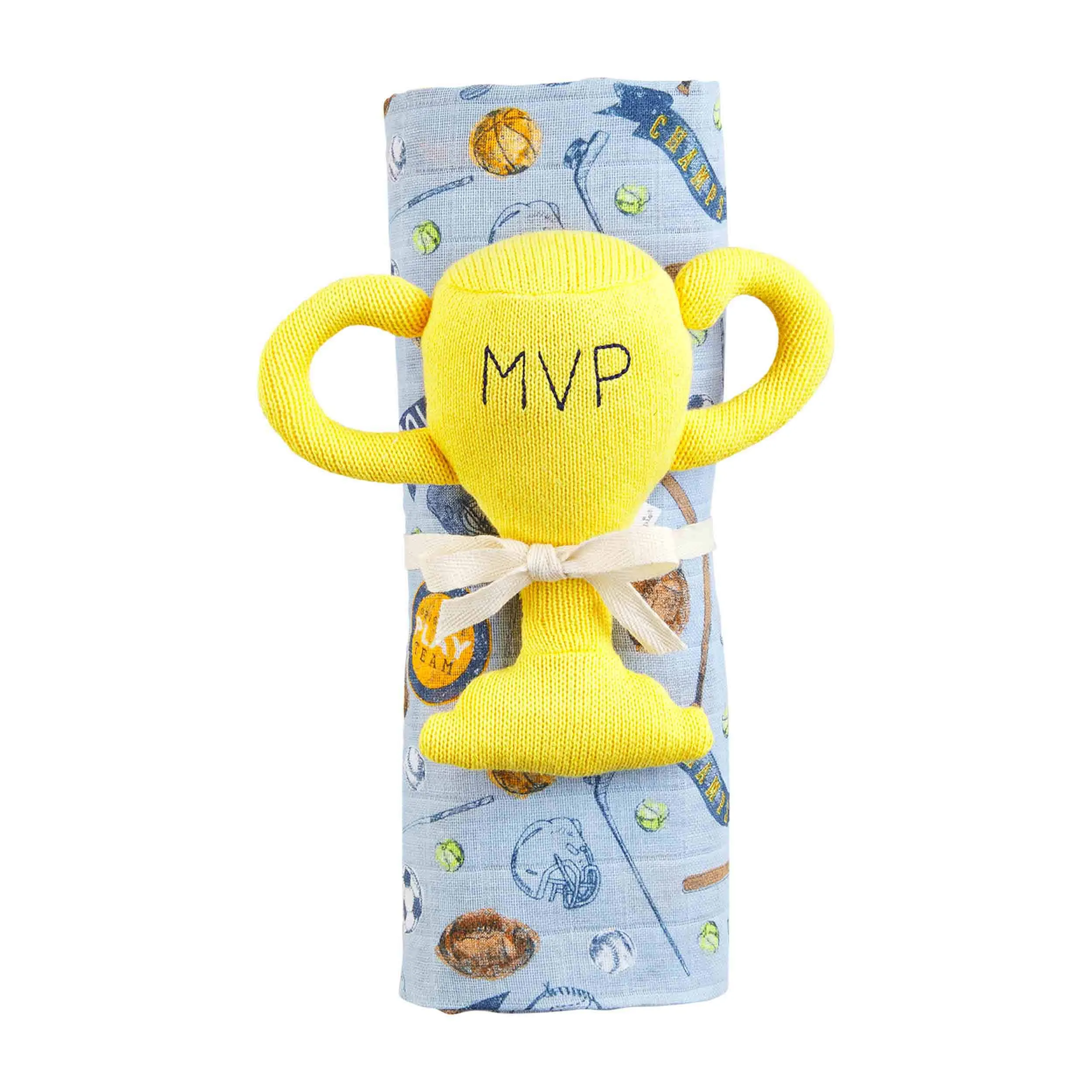 Sports Swaddle Blanket & Rattle
