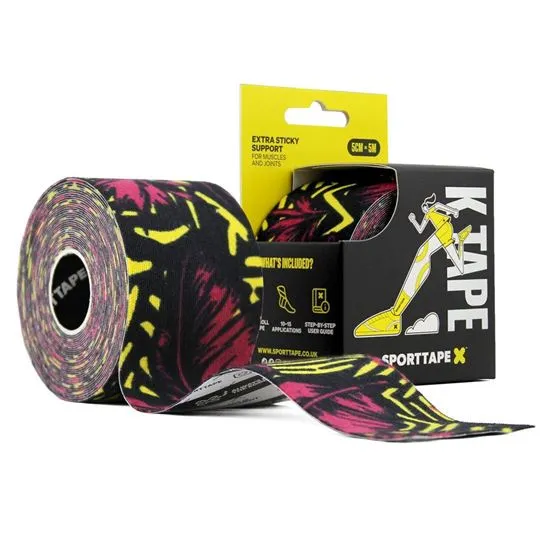SPORTTAPE K Tape - Kinesiology Tape, in 5 colours (black, beige, blue, pink & wild)