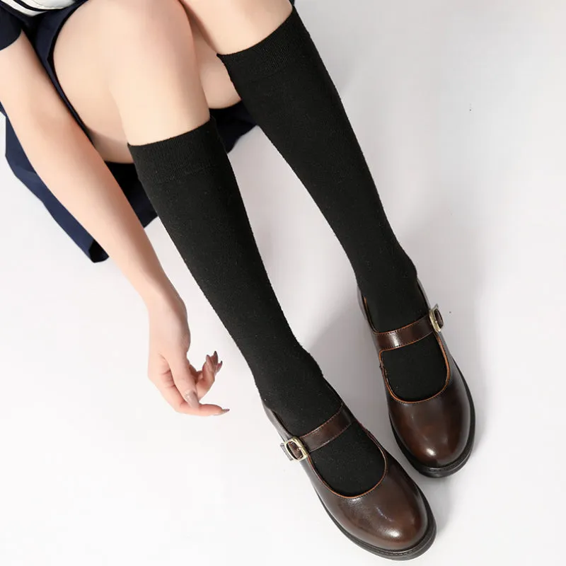 Spring Round Toe Thick Heel Leather Shoes for Women British Preppy Style Women's Shoes