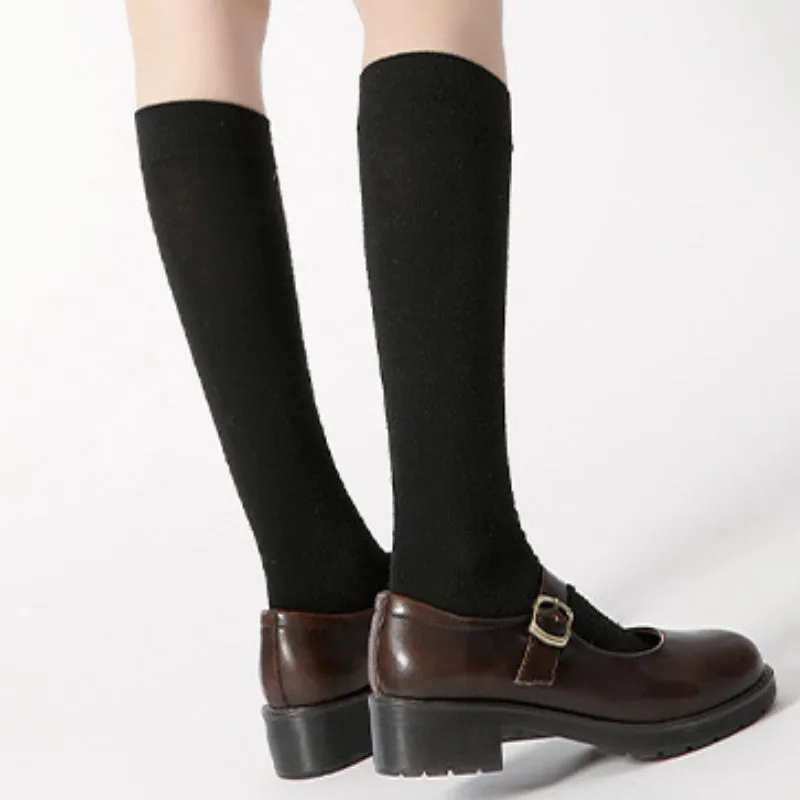 Spring Round Toe Thick Heel Leather Shoes for Women British Preppy Style Women's Shoes