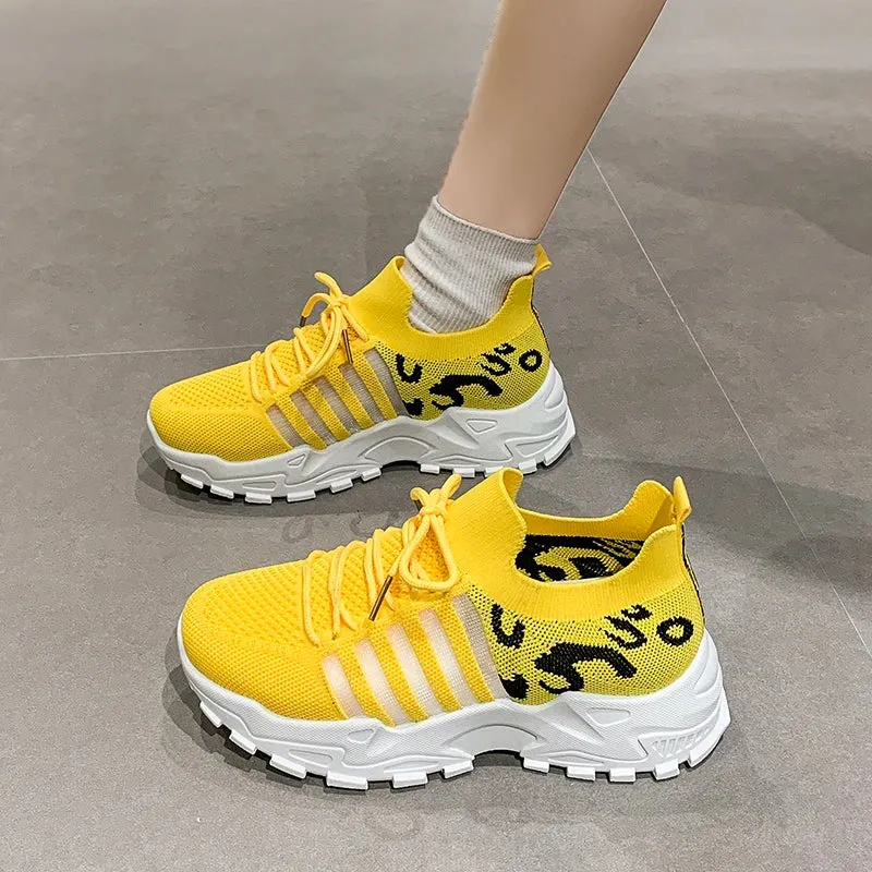 Spring Women's Breathable Mesh Sneakers Summer Casual Walking Shoe Comfortable Non-Slip Thick Sole Tennis Shoes Zapatos De Mujer