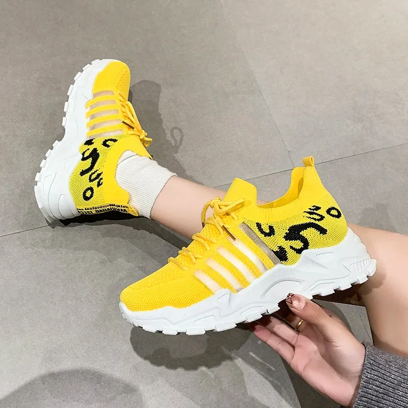 Spring Women's Breathable Mesh Sneakers Summer Casual Walking Shoe Comfortable Non-Slip Thick Sole Tennis Shoes Zapatos De Mujer