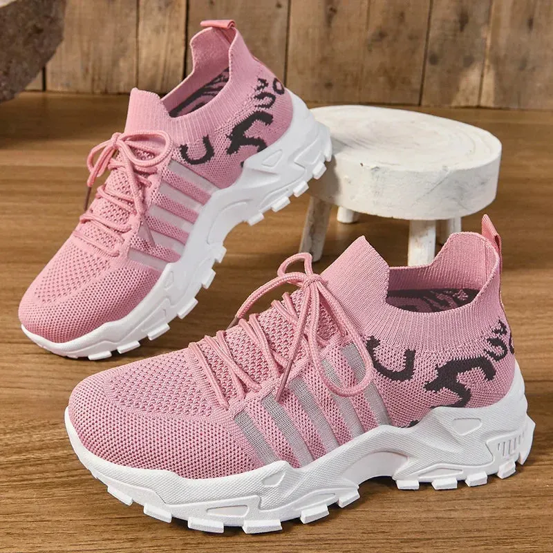 Spring Women's Breathable Mesh Sneakers Summer Casual Walking Shoe Comfortable Non-Slip Thick Sole Tennis Shoes Zapatos De Mujer