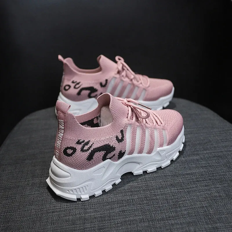 Spring Women's Breathable Mesh Sneakers Summer Casual Walking Shoe Comfortable Non-Slip Thick Sole Tennis Shoes Zapatos De Mujer