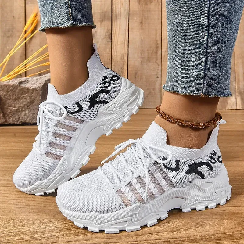 Spring Women's Breathable Mesh Sneakers Summer Casual Walking Shoe Comfortable Non-Slip Thick Sole Tennis Shoes Zapatos De Mujer