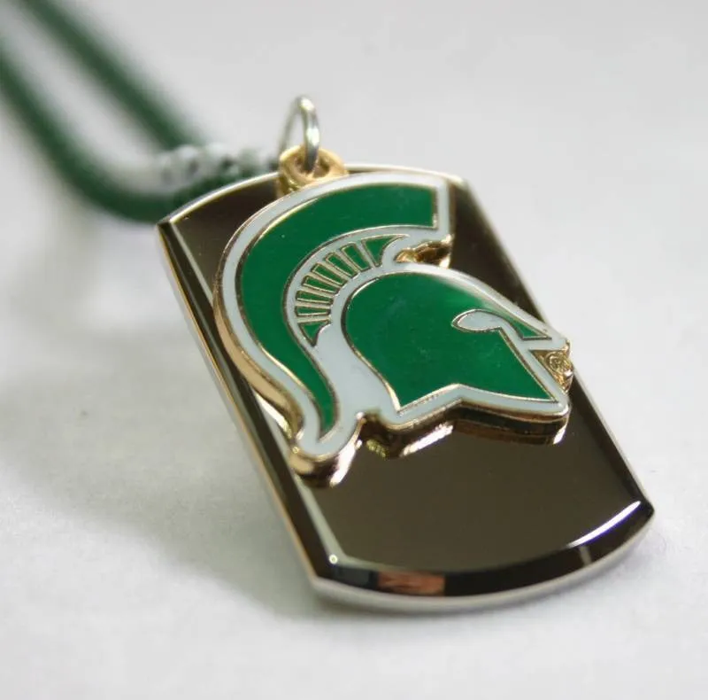 STAINLESS STEEL 3D TAG MICHIGAN STATE SPARTANS COLLEGE  NECKLACE TAG PENDANT
