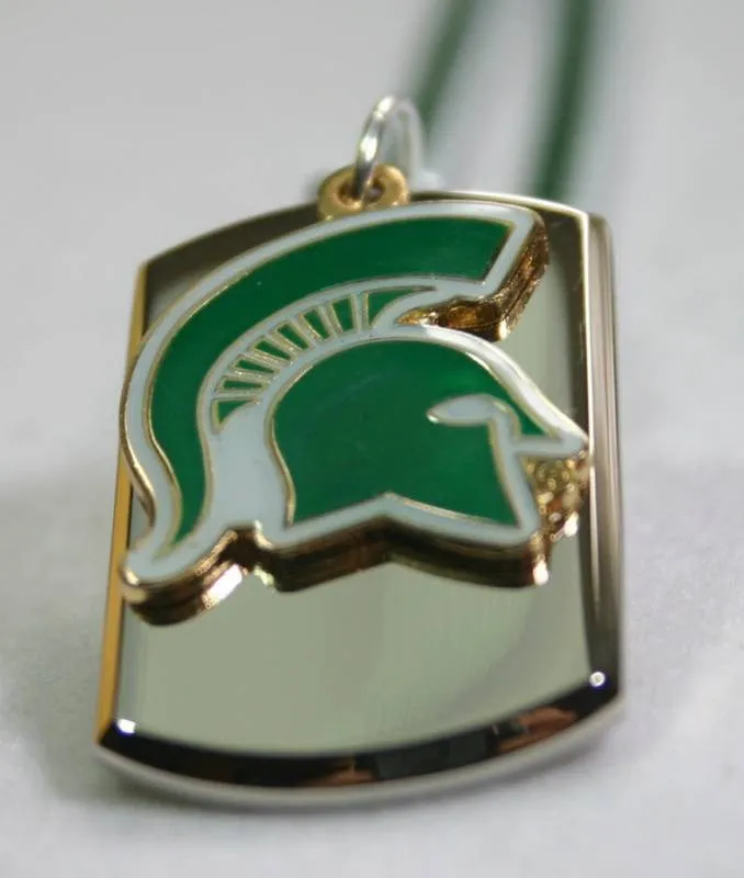 STAINLESS STEEL 3D TAG MICHIGAN STATE SPARTANS COLLEGE  NECKLACE TAG PENDANT