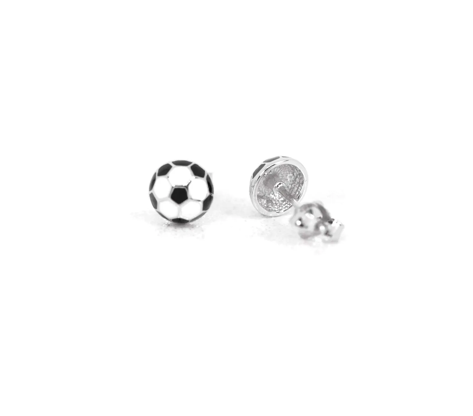 Sterling Silver Black and White Enameled 8mm Soccer Ball Post Earrings