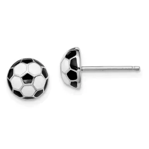 Sterling Silver Black and White Enameled 8mm Soccer Ball Post Earrings