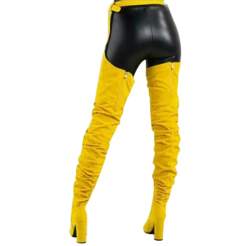 Suede Fashion Pointed Personality Chunky Heel Over The Knee Fashion Boots