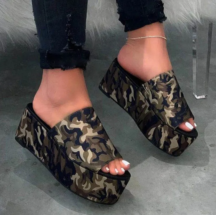 Summer Platform Sandals Leopard Print Women Sandal Flat Shoes Casual Women Peep Toe Black Platform Sandals