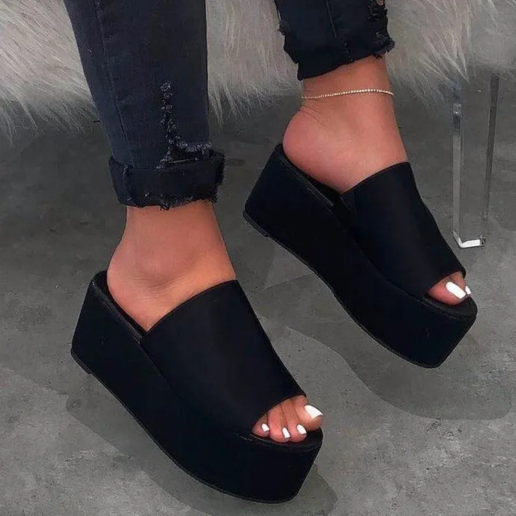 Summer Platform Sandals Leopard Print Women Sandal Flat Shoes Casual Women Peep Toe Black Platform Sandals