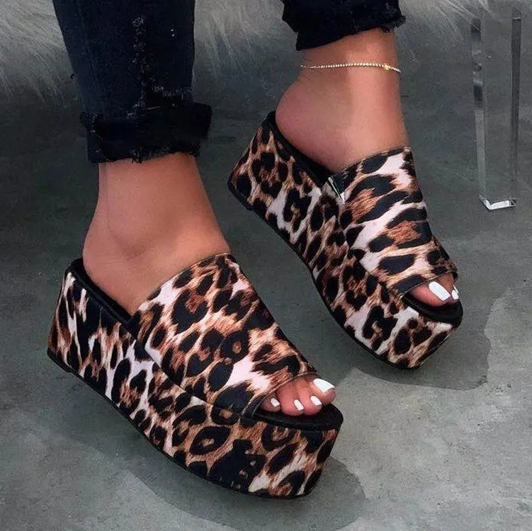 Summer Platform Sandals Leopard Print Women Sandal Flat Shoes Casual Women Peep Toe Black Platform Sandals