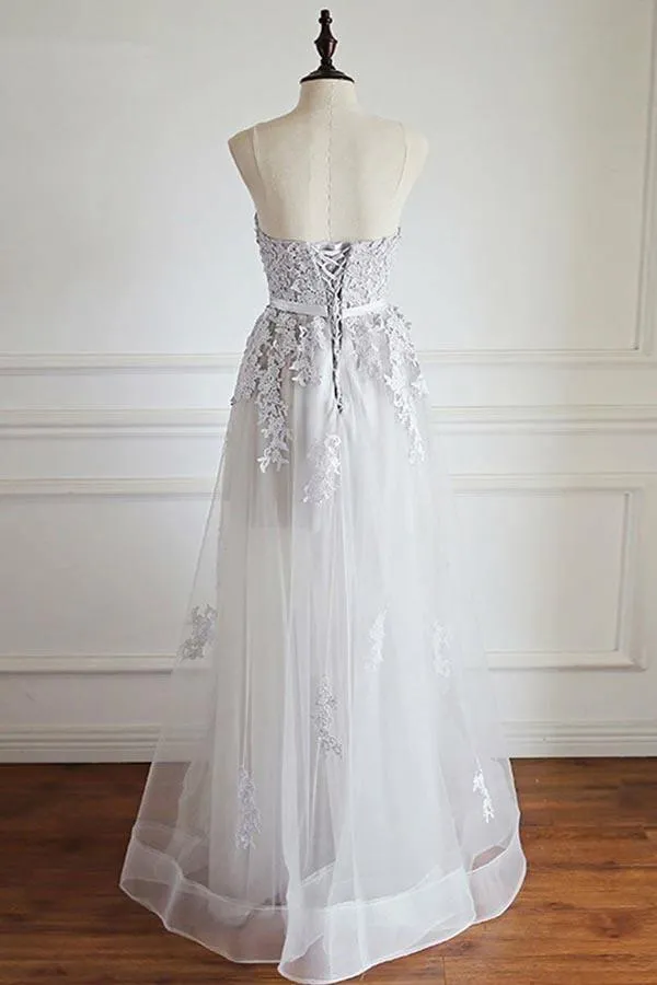 Sweetheart Floor-Length Ivory Tulle Prom Dress with Appliques  PG484