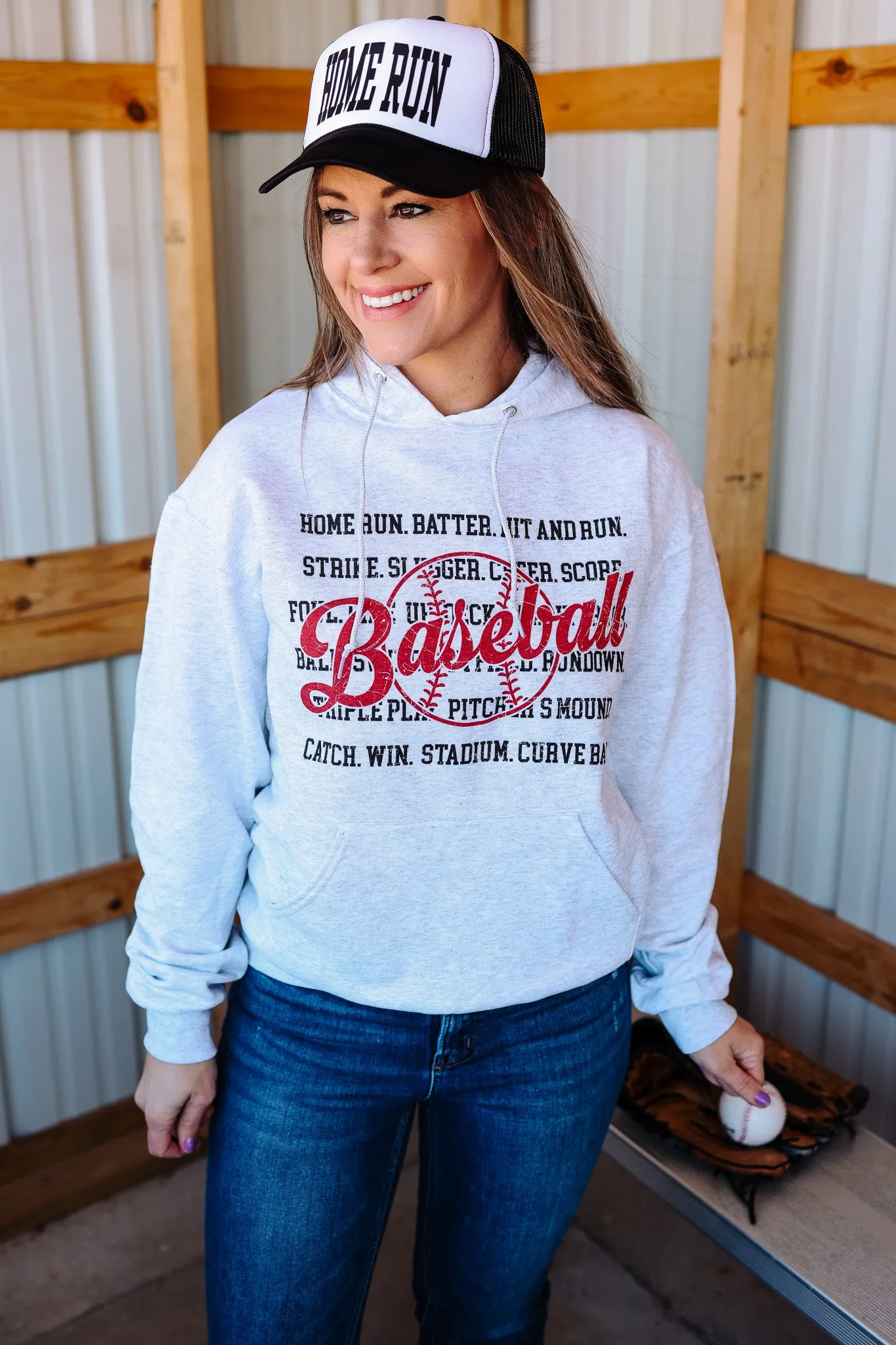 Talk Baseball to Me Hooded Sweatshirt - Ash Grey