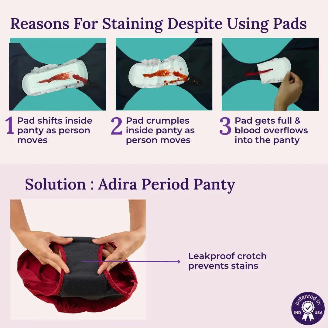 Teen Period Panties | For Stain Free Period | Hipster Fit | Use with Pad For Hygiene | Prevents Front & Back Stains | 2 Pack