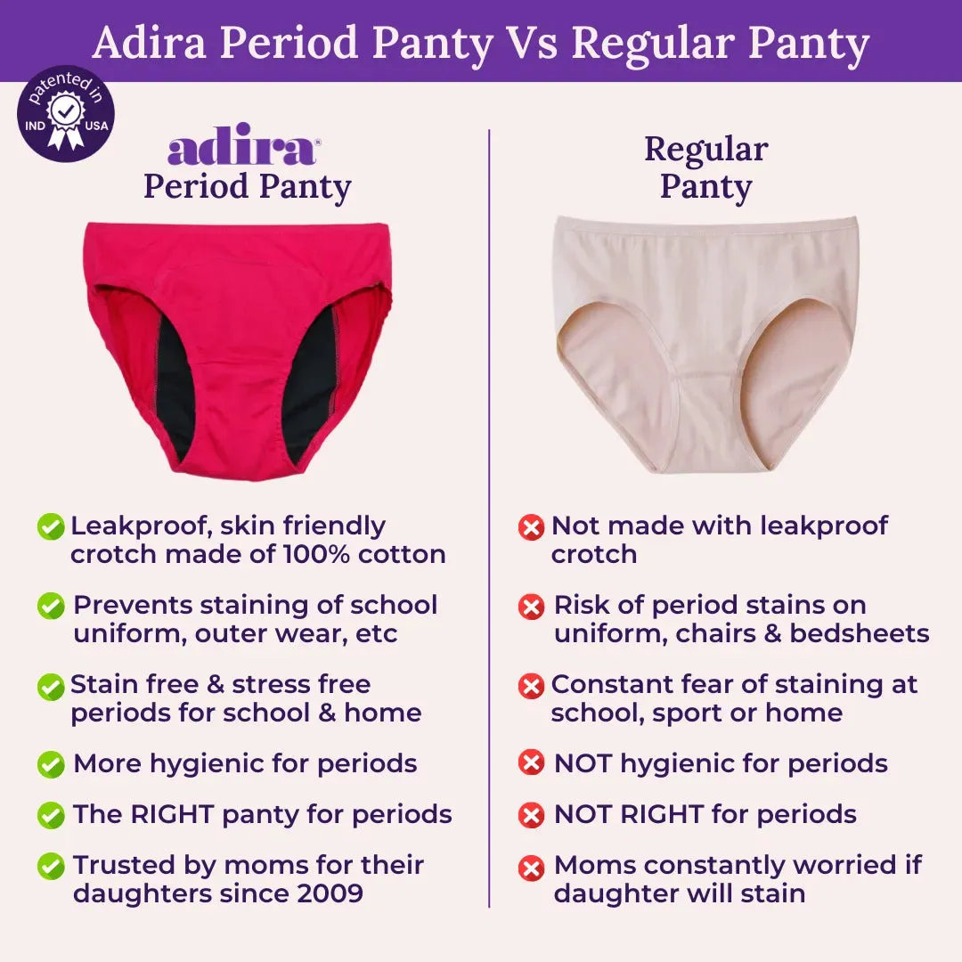 Teen Period Panties | For Stain Free Period | Hipster Fit | Use with Pad For Hygiene | Prevents Front & Back Stains | 2 Pack