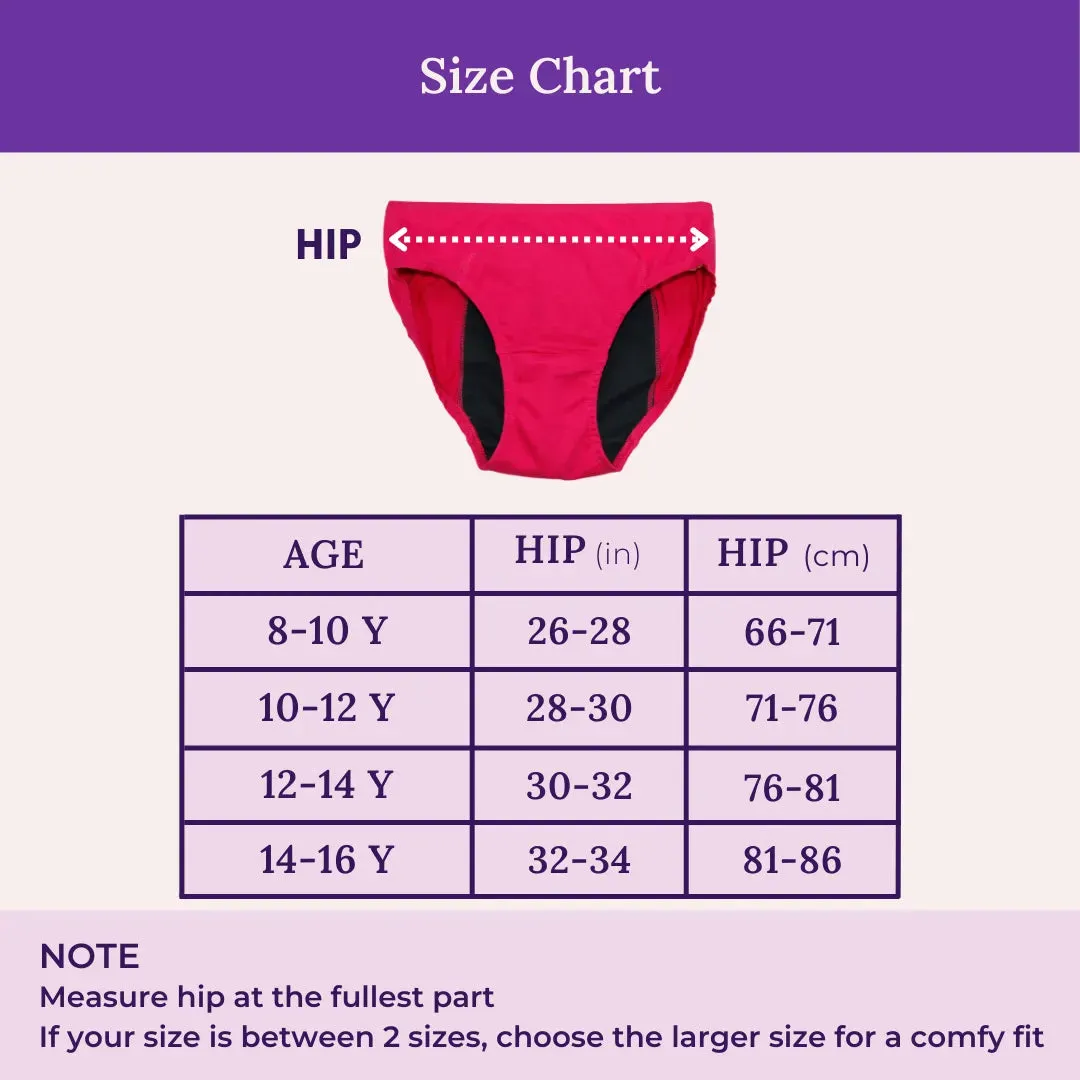 Teen Period Panties | For Stain Free Period | Hipster Fit | Use with Pad For Hygiene | Prevents Front & Back Stains | 2 Pack